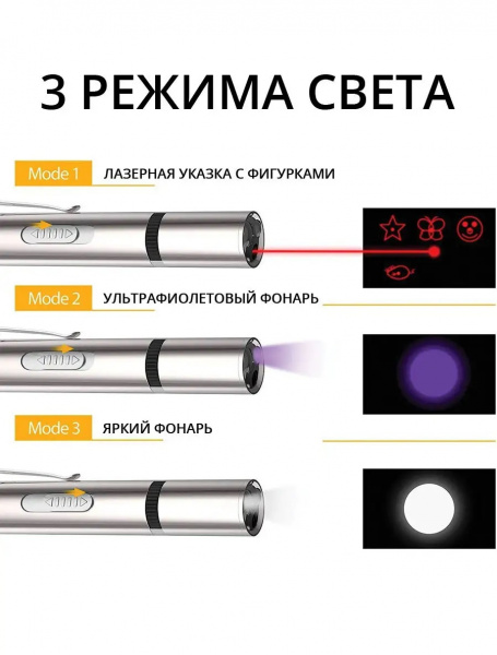 Лазерная указка с фонариком и ультрафиолетовым детектором для купюр S-1001