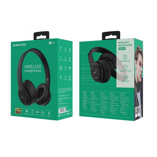 Беспроводные наушники BOROFONE BO4 Charming rhyme, Bluetooth + AUX, 200 мАч, Черный, 10мВт, TF