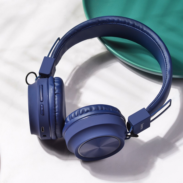 Беспроводные наушники HOCO W25 Promise, Bluetooth, 300 мАч, синий, контроллер с микрофоном